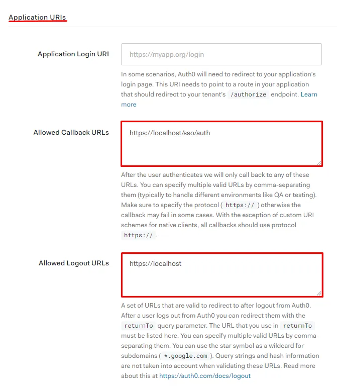Final Auth0 settings