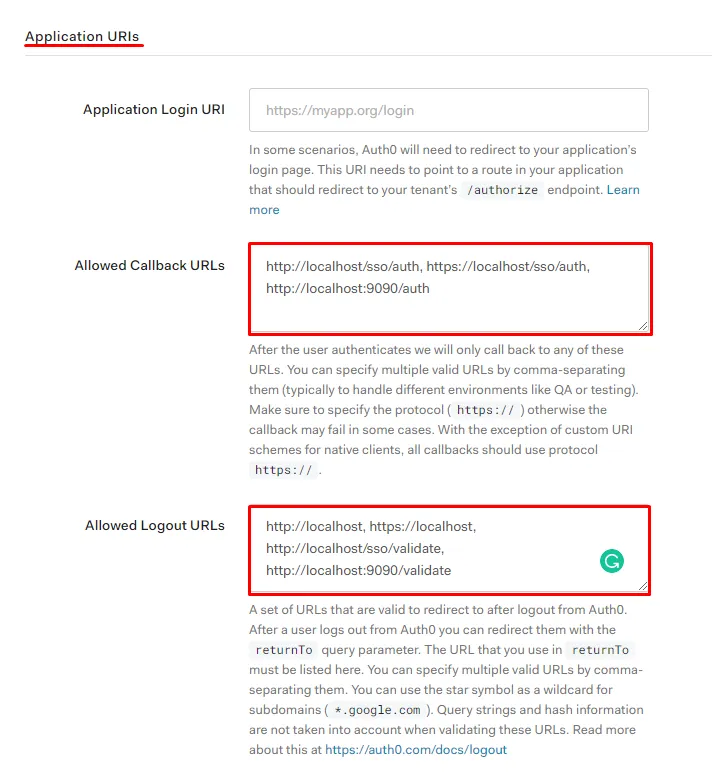 Configuration of Login and Logout inside Auth0.