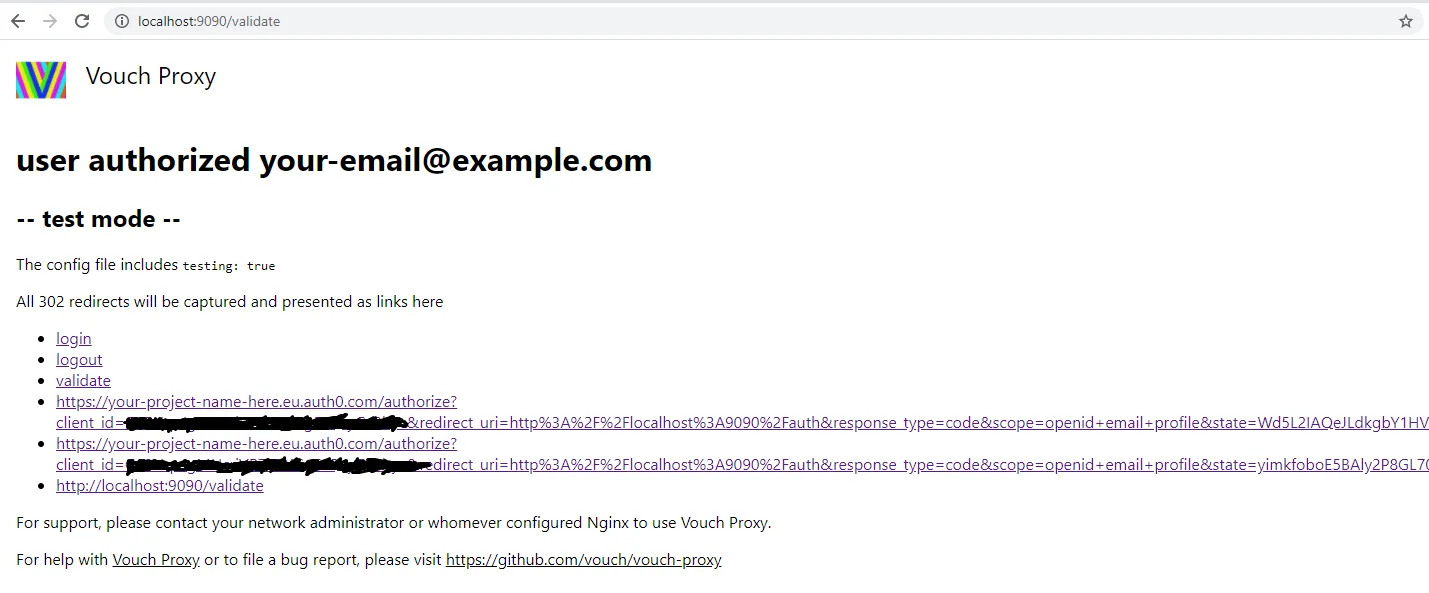Vouch proxy indicated that the user is authorized.